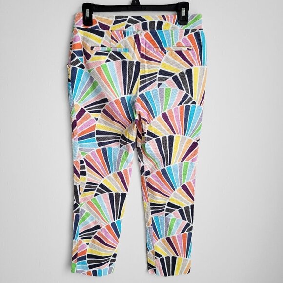 Trina Turk Multicolor Abstract Fan Print Mid Rise Ankle Cropped Boho Pants - Picture 6 of 10